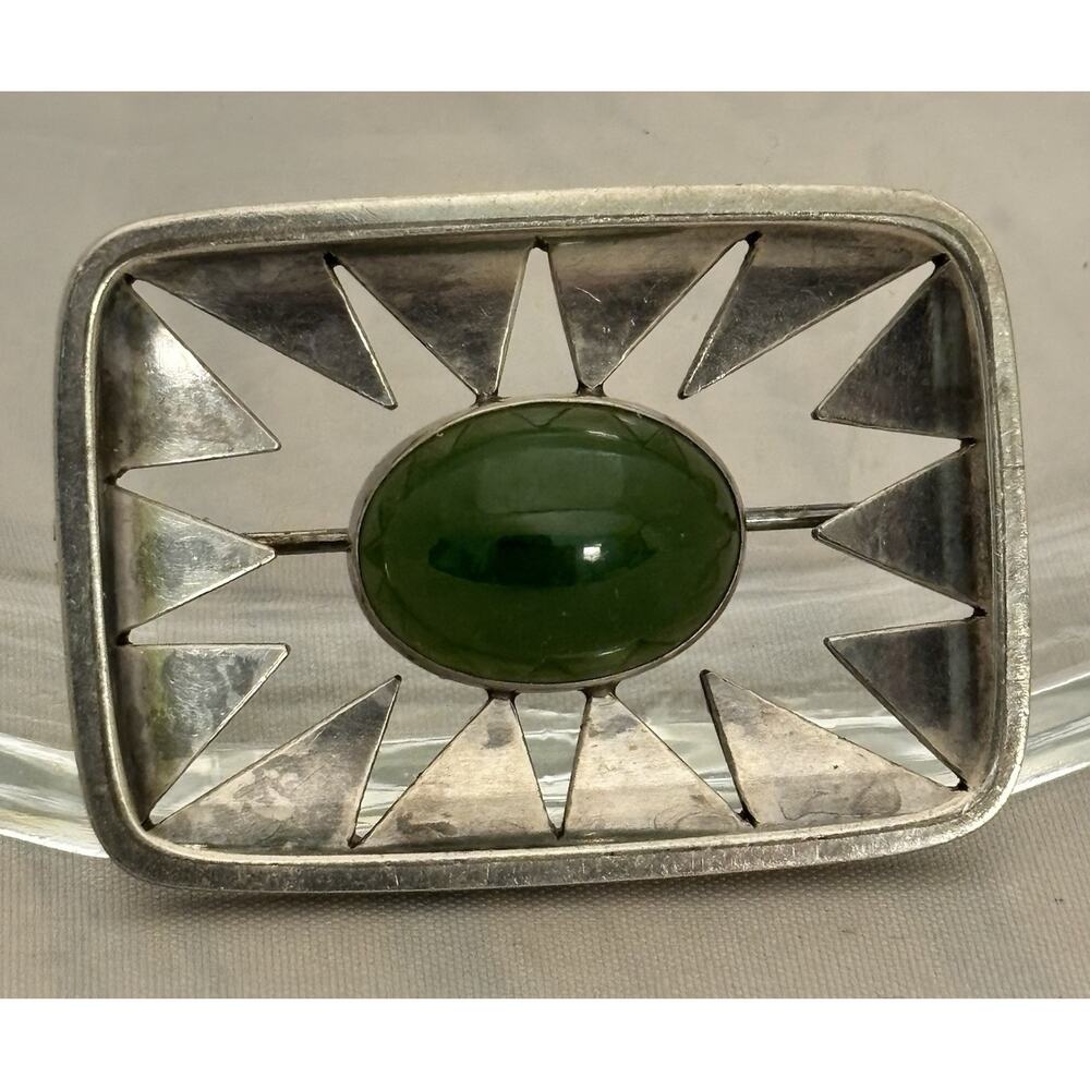 Hans Hansen Ha. H Sterling Jade Cutout Modernist BROOCH Denmark Rare Early 40’s